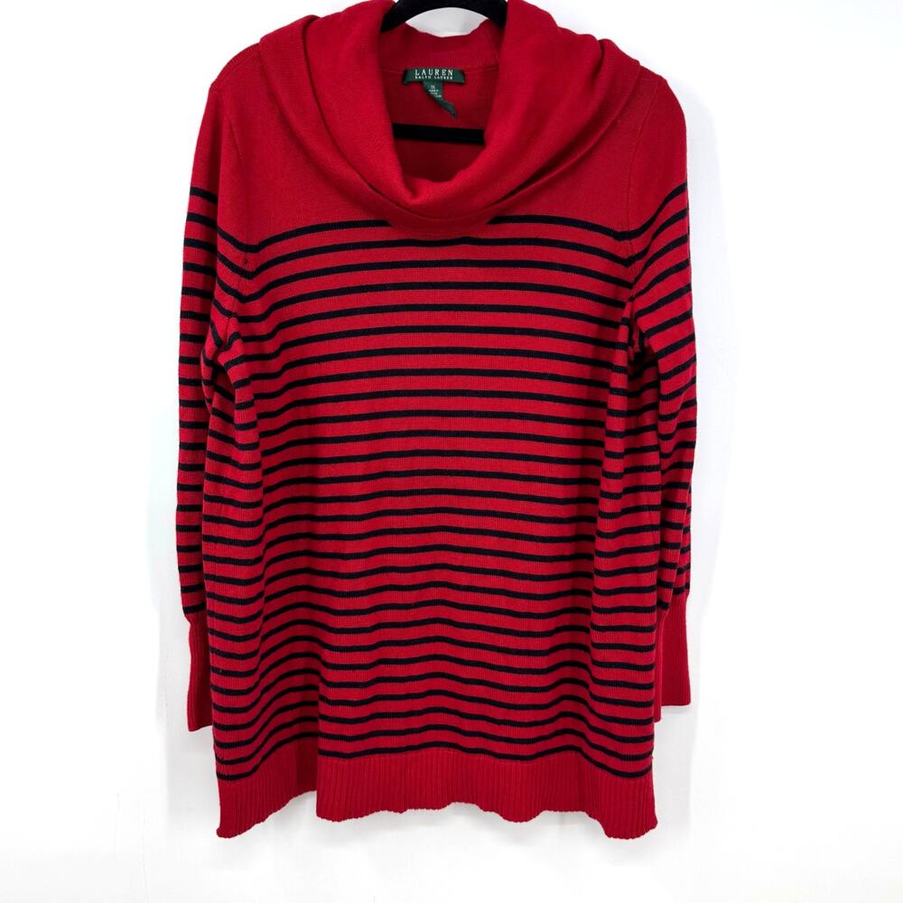 Lauren Ralph Lauren Cowl Neck Sweater 1X Red Wool Blend Preppy Equestrian